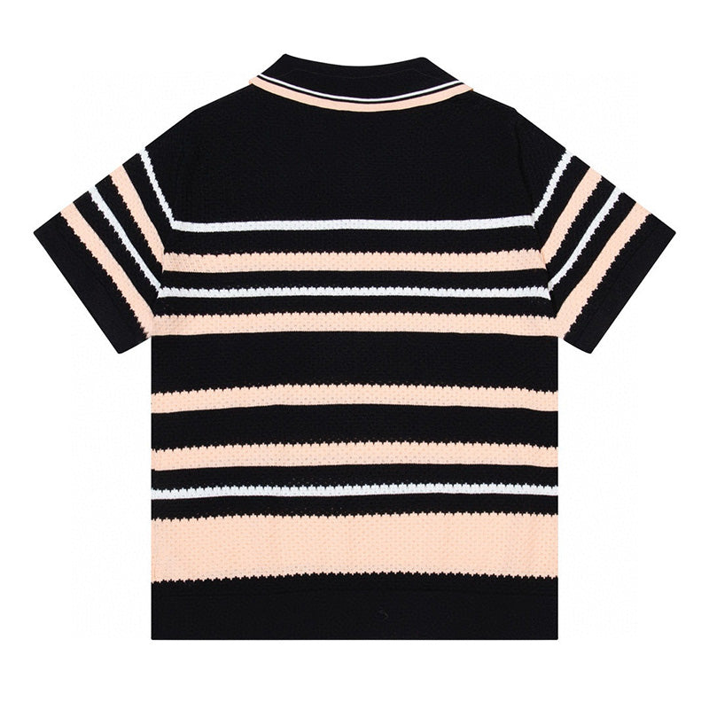 AMIRI Striped Pointelle-Knit Polo Shirt