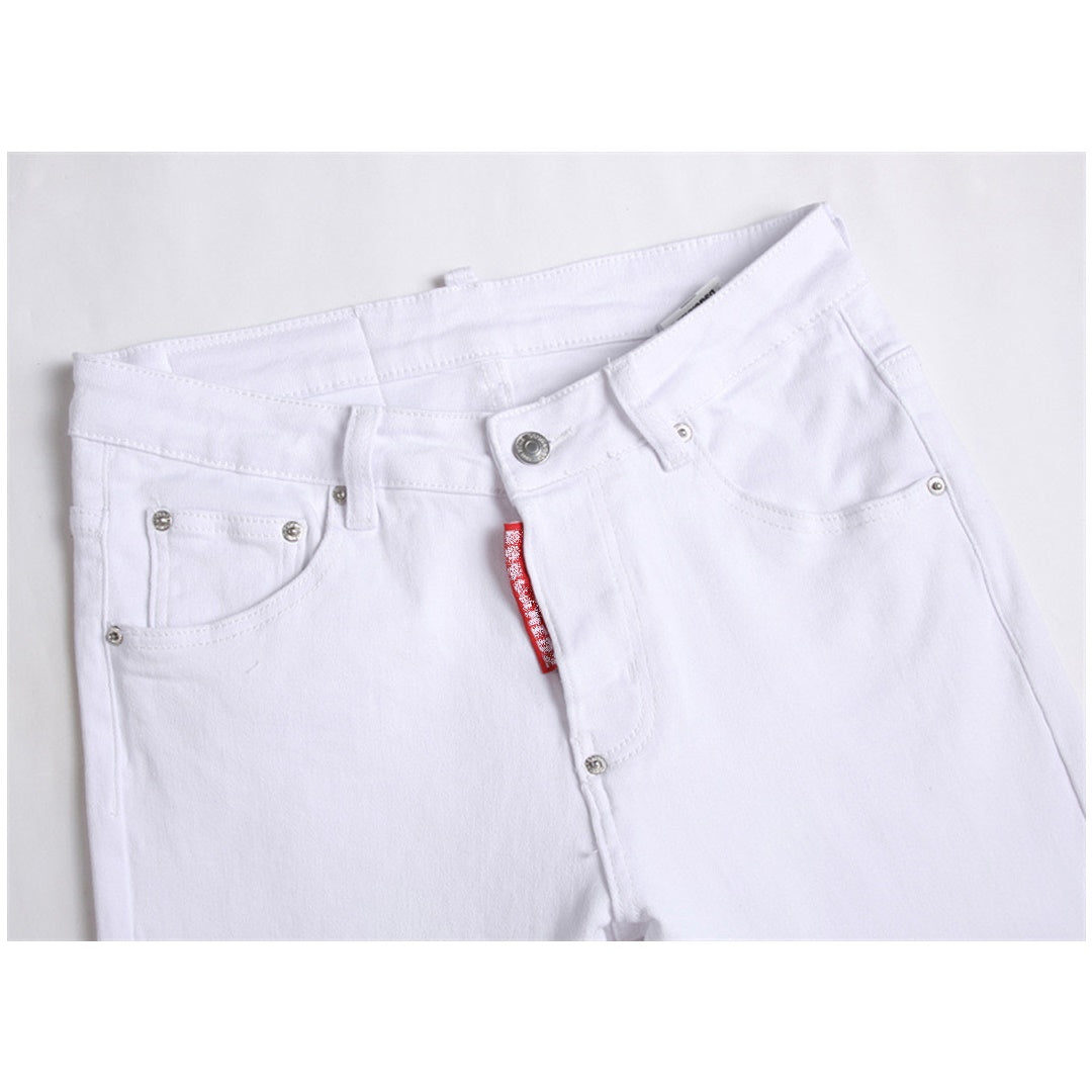 New-DSQ2 Pure white slim fit ripped Jeans