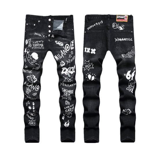 New-DSQ2 little feet graffiti Jeans