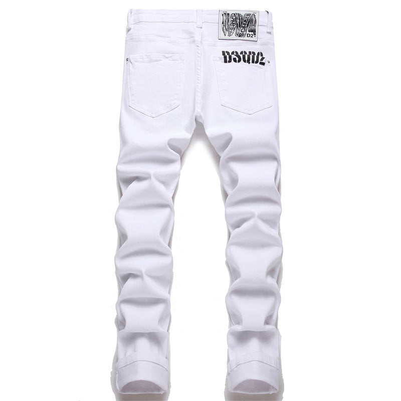 New-DSQ2 Pure white slim fit ripped Jeans