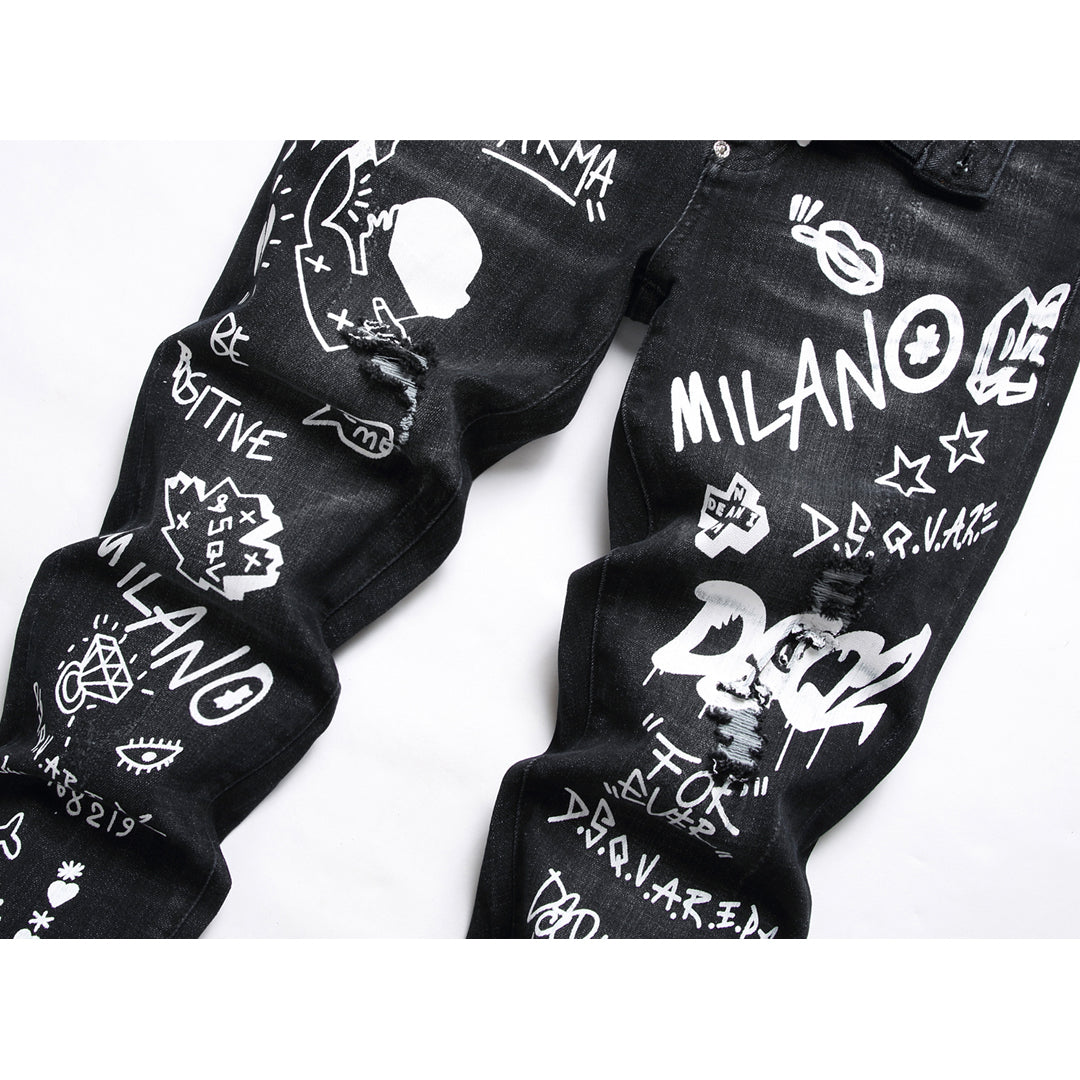 New-DSQ2 little feet graffiti Jeans