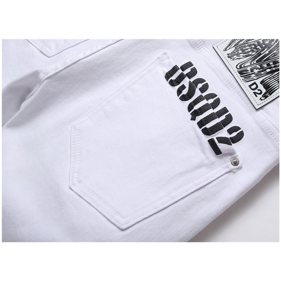 New-DSQ2 Pure white slim fit ripped Jeans