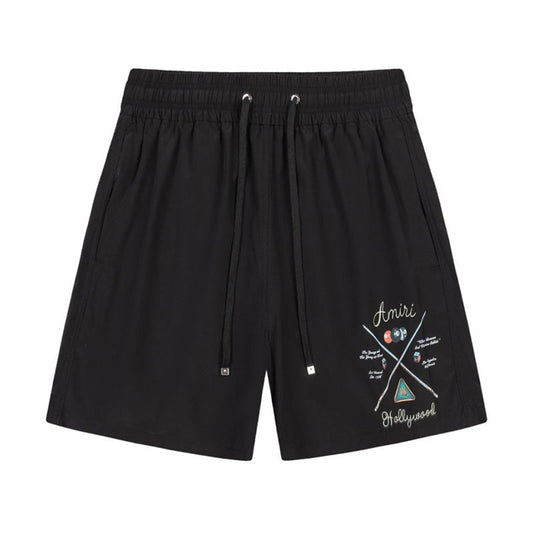 AMIRI Pool Cue Straight-Leg Mid-Length Logo-Print Swim Shorts