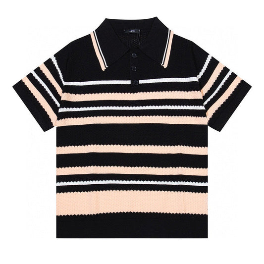 AMIRI Striped Pointelle-Knit Polo Shirt