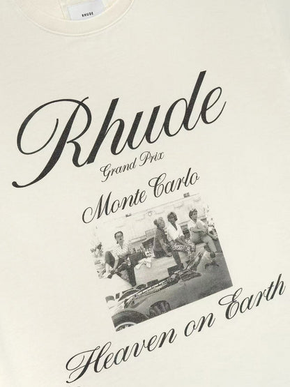 RHUDE Men's Natural Off- 'Heaven On Earth' T-Shirt