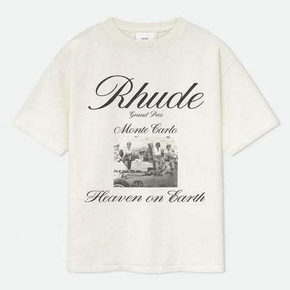 RHUDE Men's Natural Off- 'Heaven On Earth' T-Shirt