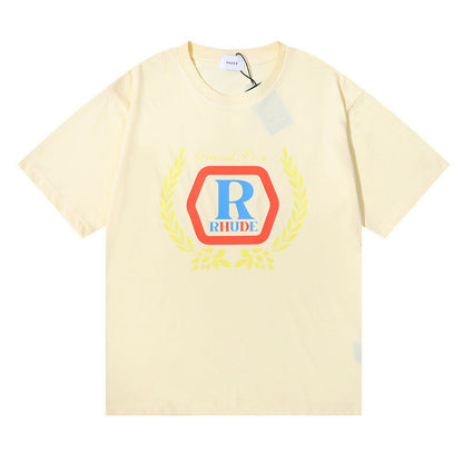 RHUDE micro-label wheat ear letter printing t-shirt