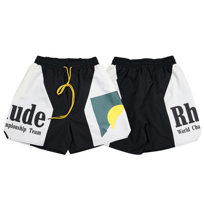 RHUDE Sunset Print Stitching Contrast Color Casual Beach Shorts