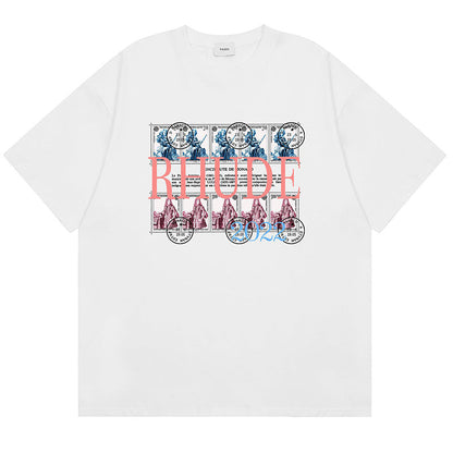 RHUDE Rhude Oil Painting Clock Coconut Tree Print T-Shirts