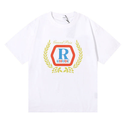 RHUDE micro-label wheat ear letter printing t-shirt
